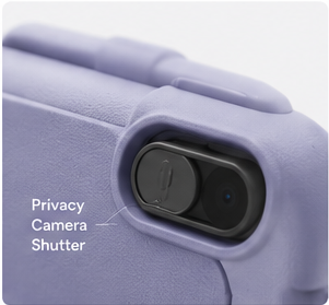 Close-up of the AIVO Pad camera privacy shutter, shown in Lavender + Teal